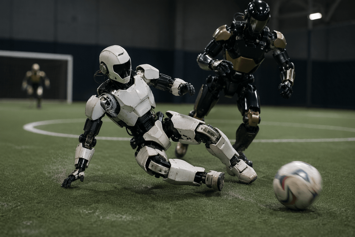 Training and sim-to-real: why soccer helps generalization